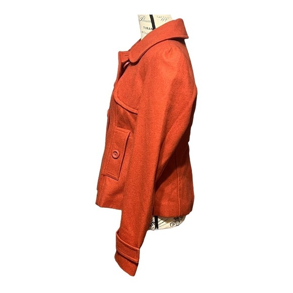 Anthropologie Tulle Kate Coat Wool Blend Burnt Sienna Button Front Slim-Fit - Picture 6 of 8